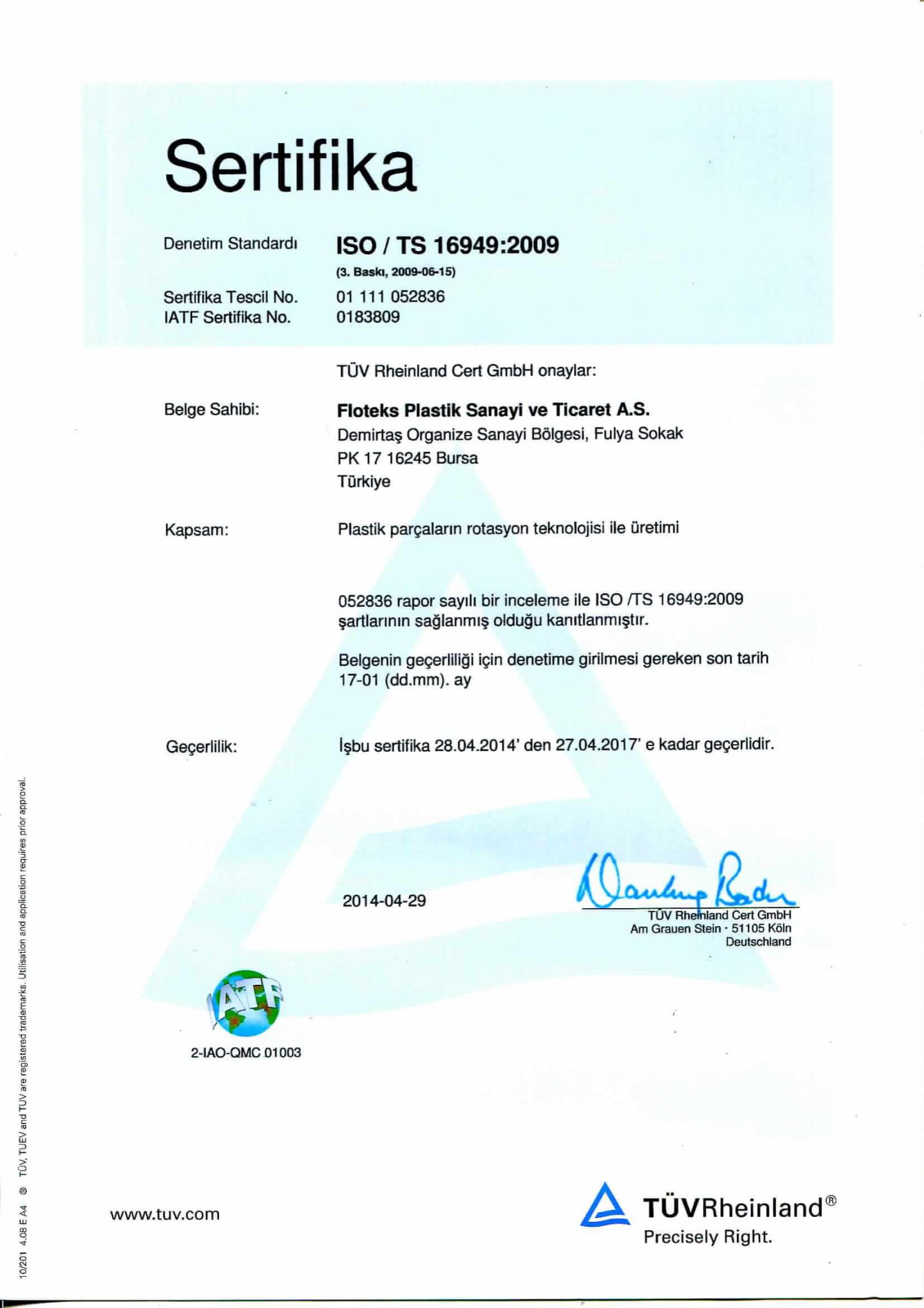 Certificates - Subterra Plastik Menholler